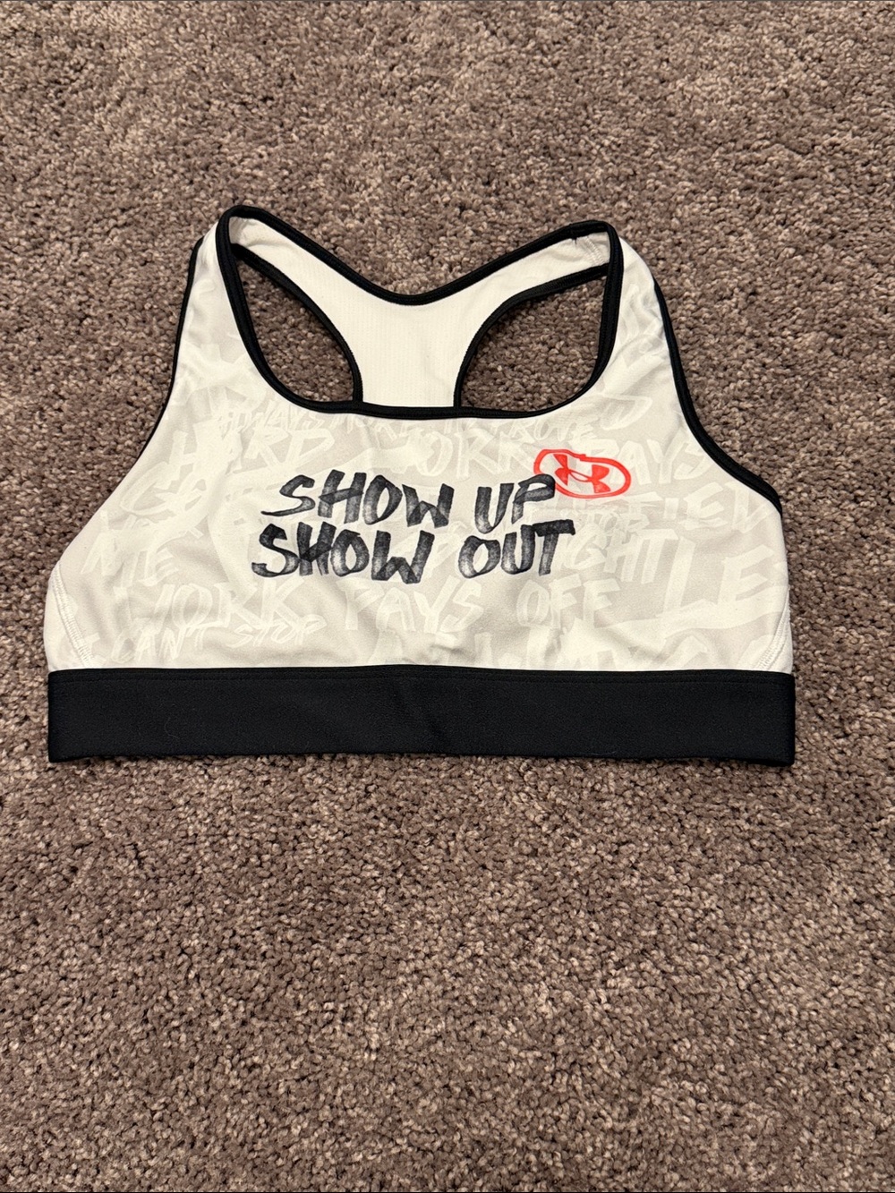 Under Armour White and Black 'Show Up Show Out' Sports Bikini Top